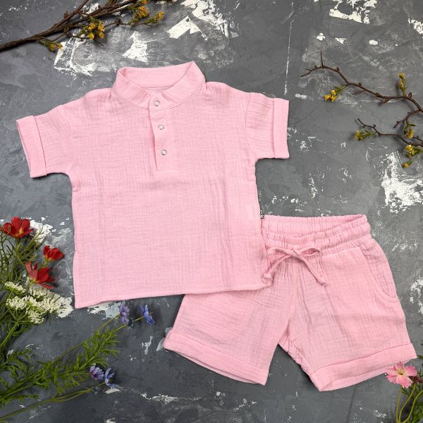 Костюм muslin cotton BEWARM дитячий шорти + футболка Рожевий