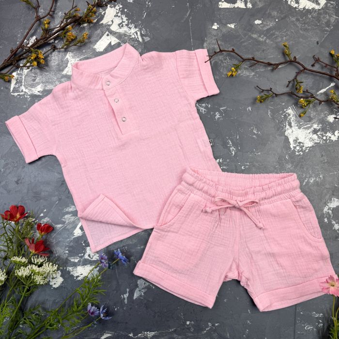 Костюм muslin cotton BEWARM дитячий шорти + футболка Рожевий