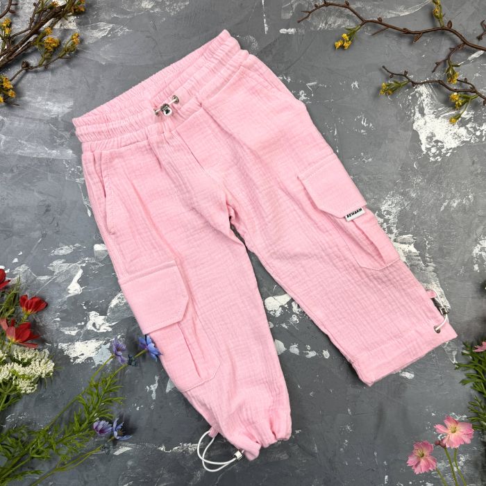 Костюм muslin cotton BEWARM дитячий штани + футболка + панамка Рожевий
