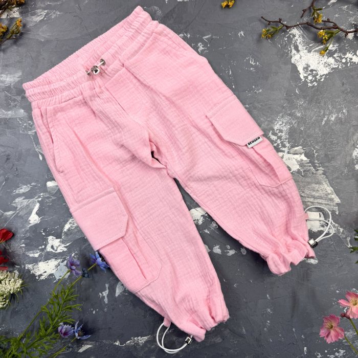 Костюм muslin cotton BEWARM дитячий штани + футболка + панамка Рожевий