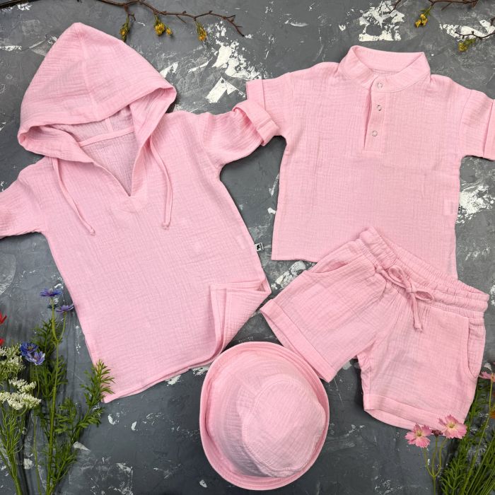 Комплект muslin cotton Pink BEWARM дитячий (штани,футболка,панамка,шорти,туніка)