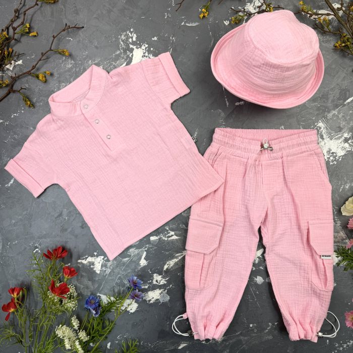 Комплект muslin cotton Pink BEWARM дитячий (штани,футболка,панамка,шорти,туніка)
