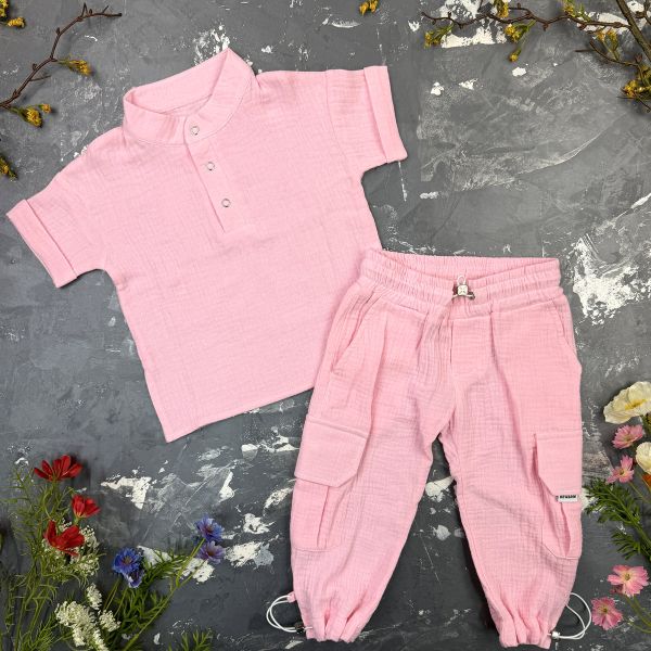 Костюм muslin cotton BEWARM дитячий штани + футболка  Рожевий