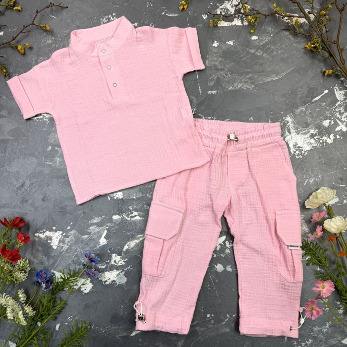 Комплект muslin cotton Pink BEWARM дитячий (штани,футболка,панамка,шорти,туніка)