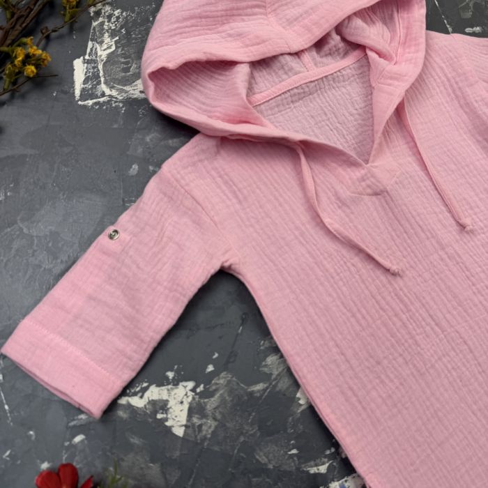 Мусліновий набір туніка + панама дитяча Muslin Cotton BEWARM Рожевий