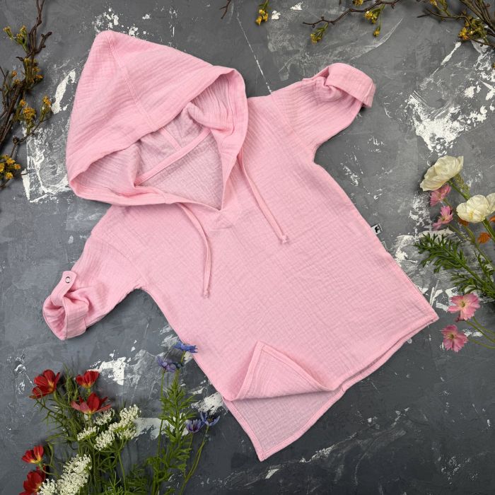 Мусліновий набір туніка + панама дитяча Muslin Cotton BEWARM Рожевий