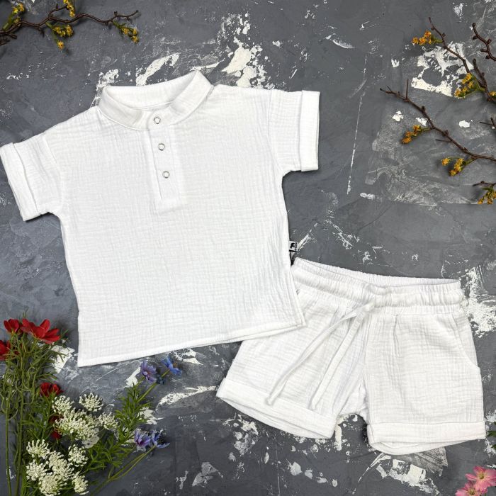 Костюм muslin cotton BEWARM дитячий шорти + футболка + панама White