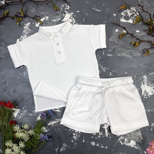 Костюм muslin cotton BEWARM дитячий шорти + футболка Білий