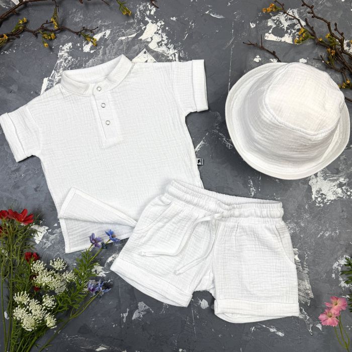 Комплект muslin cotton White BEWARM дитячий (штани,футболка,панамка,шорти,туніка)