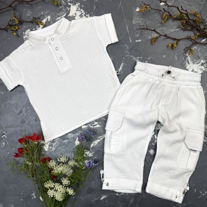 Костюм muslin cotton BEWARM дитячий штани + футболка White