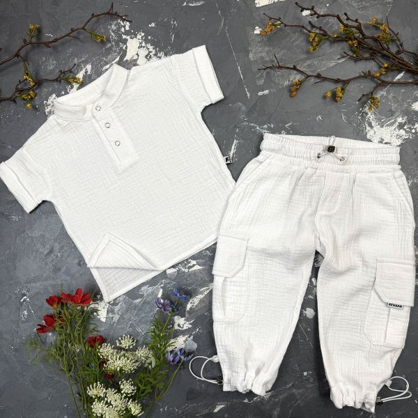 Костюм muslin cotton BEWARM дитячий штани + футболка White