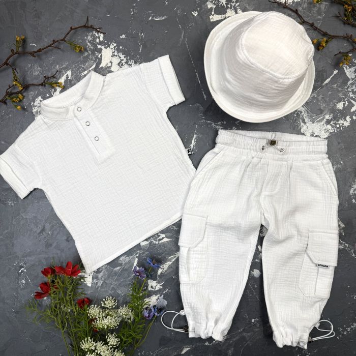 Комплект muslin cotton White BEWARM дитячий (штани,футболка,панамка,шорти,туніка)