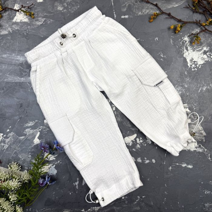Костюм muslin cotton BEWARM дитячий штани + футболка + панамка Білий