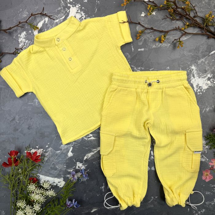 Костюм muslin cotton BEWARM дитячий штани + футболка + панамка Sunny-Yellow
