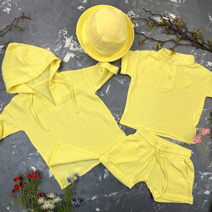 Комплект muslin cotton Sunny-Yellow BEWARM дитячий (штани,футболка,панамка,шорти,туніка)