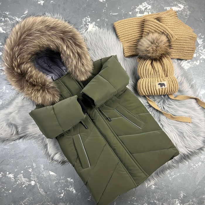 Куртка-пальто BEWARM Bakota Khaki Velvet дитяча зимова подовжена