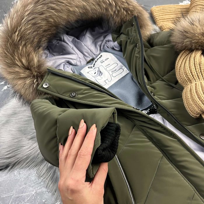 Куртка-пальто BEWARM Bakota Khaki Velvet дитяча зимова подовжена