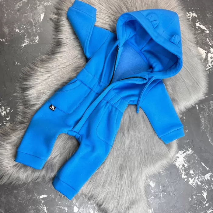 Ромпер дитячий BEWARM на флісі з капюшоном Electric Blue
