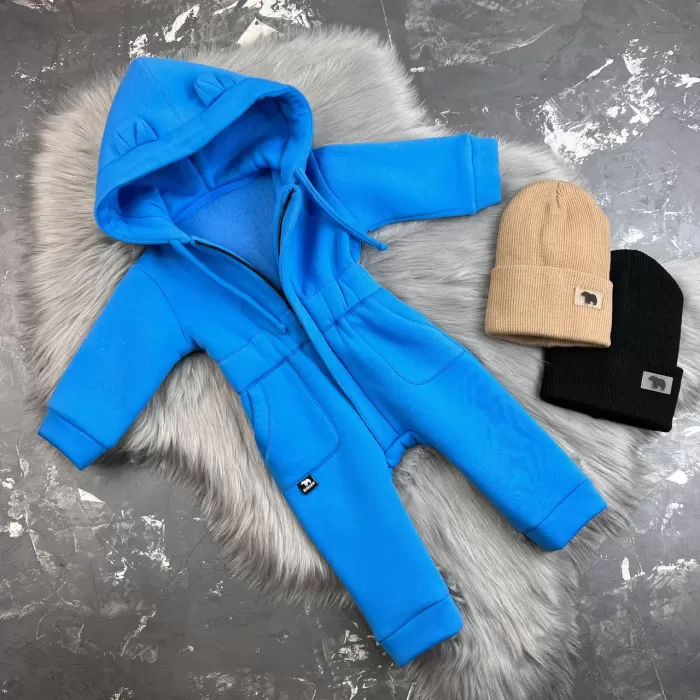 Ромпер дитячий BEWARM на флісі з капюшоном Electric Blue