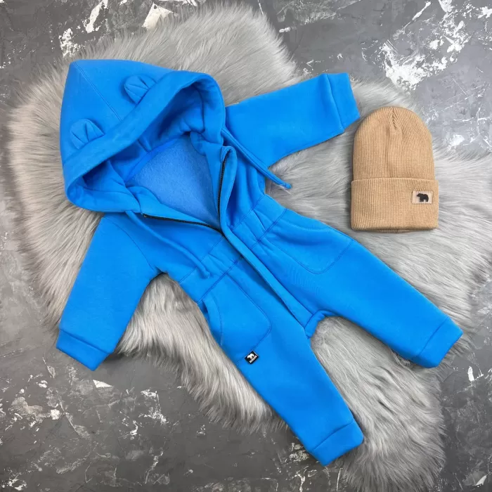 Ромпер дитячий BEWARM на флісі з капюшоном Electric Blue